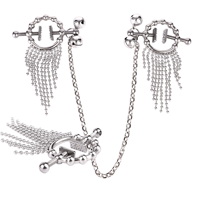 Stainless Steel Adjustable Breast straps with  clamps Nipple Clip Bondage Set for Women - 50 Shades of Toys