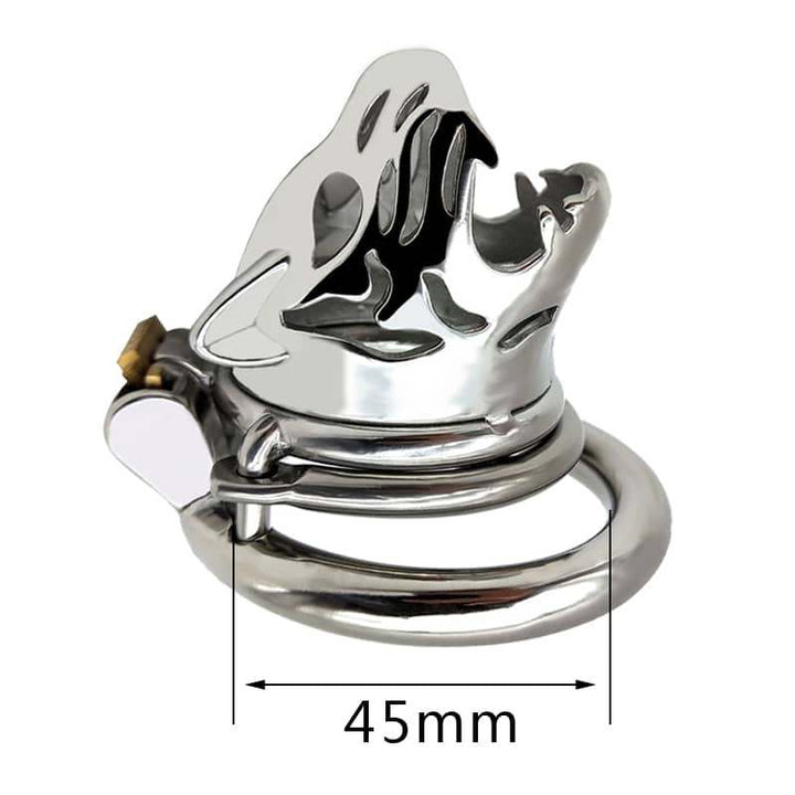 Stainless Steel Leopard Tiger Head Chastity Cage, Male Cock Ring - 50 Shades of Toys
