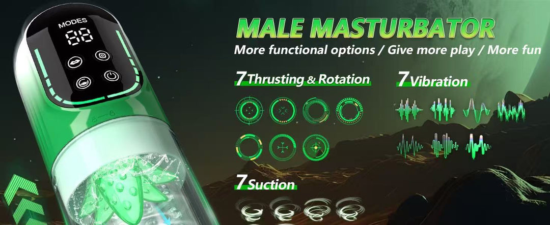 7-Mode Thrusting & Vibrating Male Masturbator with Visual Screen - 50 Shades of Toys