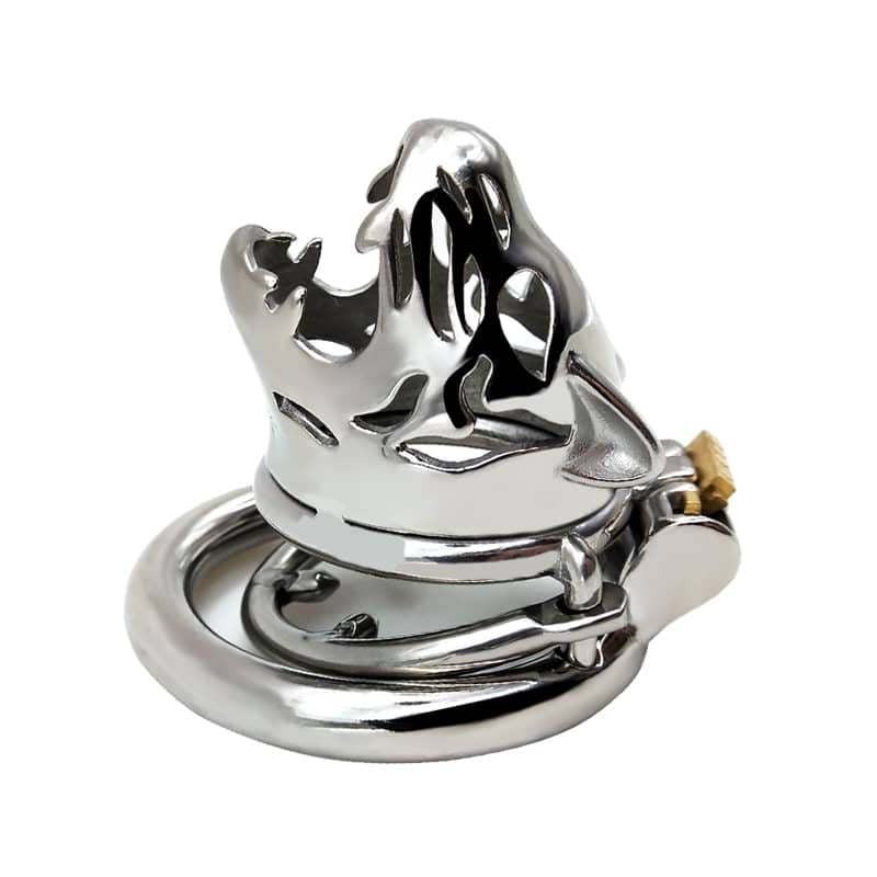 Stainless Steel Leopard Tiger Head Chastity Cage, Male Cock Ring - 50 Shades of Toys