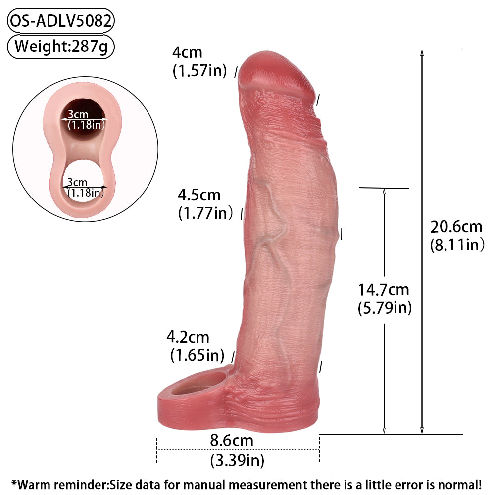 7.5 Inch Penis Sleeve Extender for Men – Penis Enlargement & Girth Enhancer Sex Toy with Built-in Vibrator, Realistic Texture, Couples Adult Intimate Pleasure Enhancer- ED Support