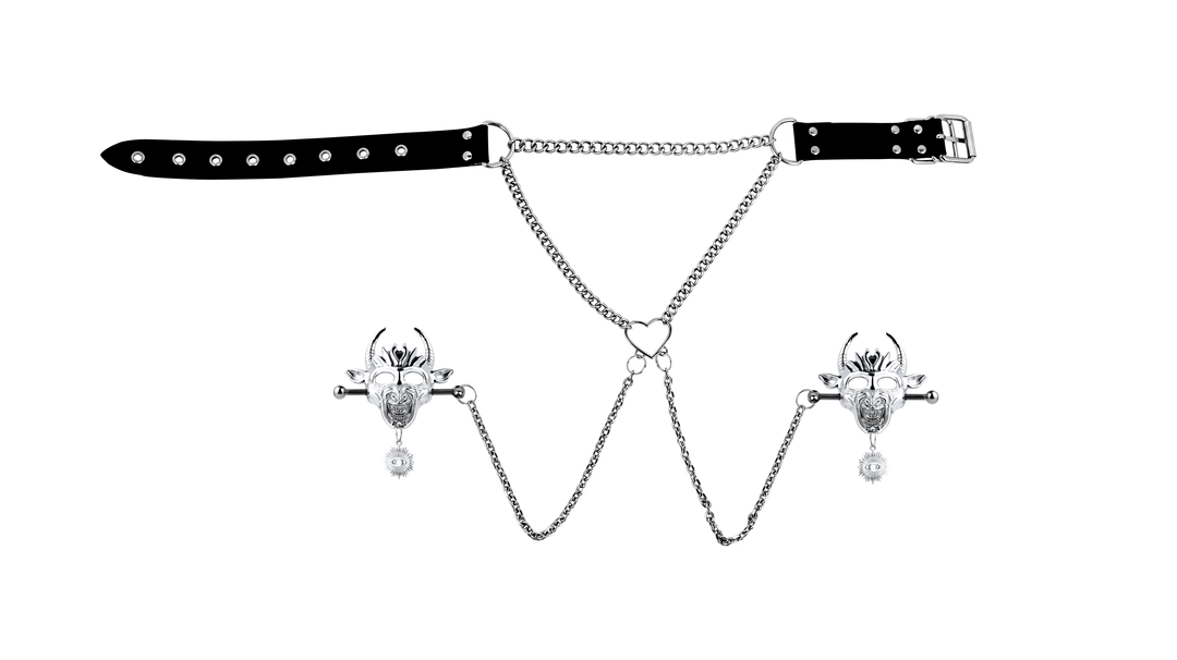 Adjustable Stainless Steel Breast Bondage Straps with Nipple Clamp Set – BDSM Restraint, Fetish Nipple Clips & Erotic Breast Harness for Women