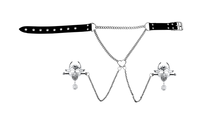 Adjustable Stainless Steel Breast Bondage Straps with Nipple Clamp Set – BDSM Restraint, Fetish Nipple Clips & Erotic Breast Harness for Women