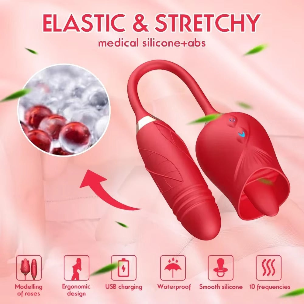 2-in-1 Licking Vibrator & Thrusting Dildo – Clitoral & Nipple Stimulator Massager for Women, Adult Pleasure Toy” - 50 Shades of Toys